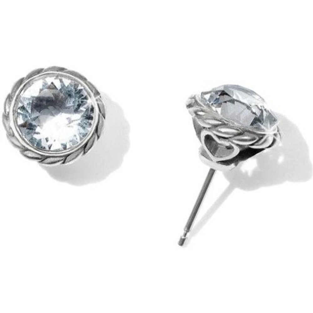 Brighton Iris Round Faceted‎ Clear Stone Stud Earrings Rope Border Heart Cutout